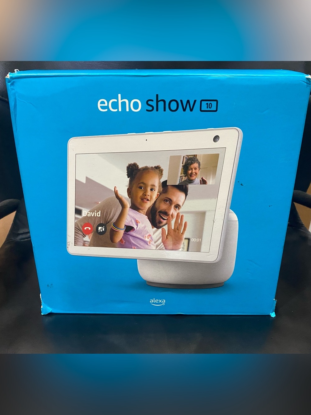 Amazon Echo Show 10 Smart Display - White with Blue Box